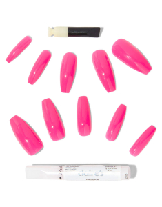 Glossy Pink XL Coffin Vegan Faux Nail Set 616953
